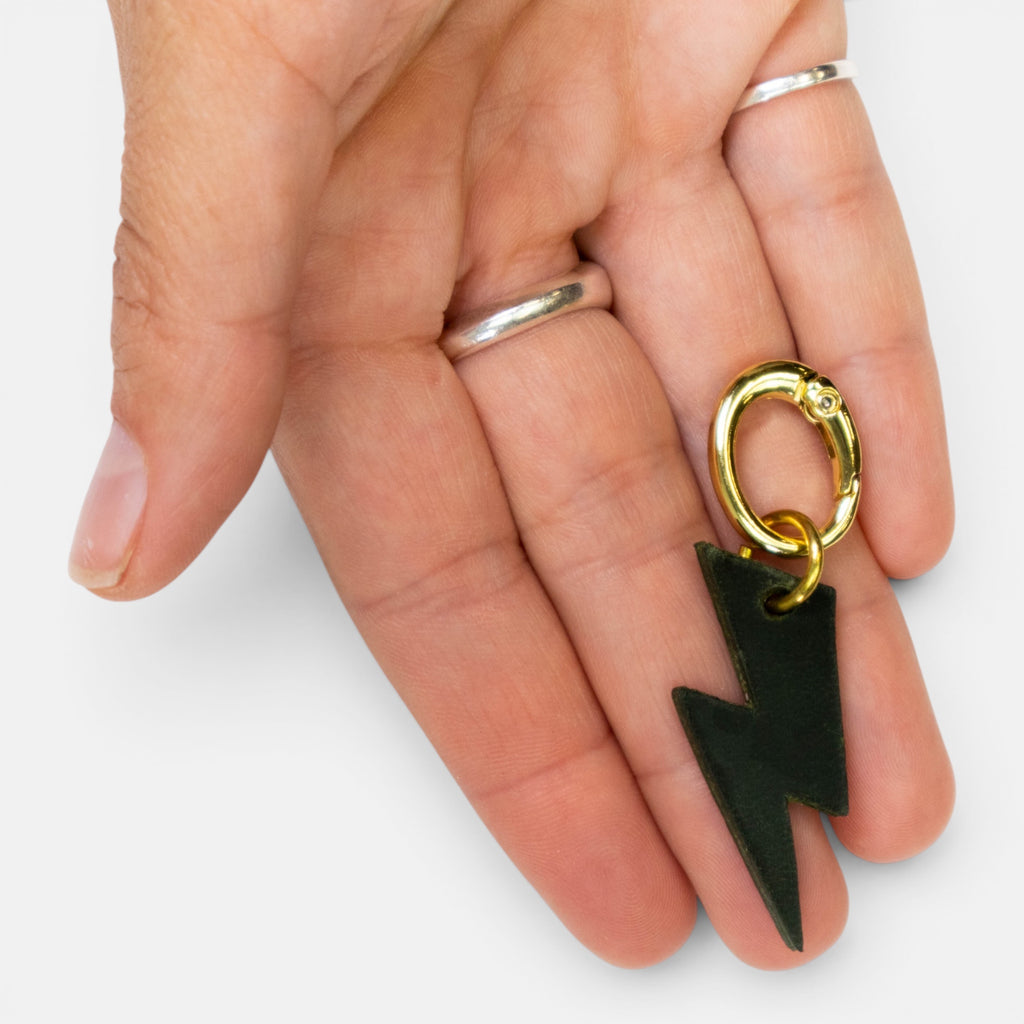 Forest Green Lightning Bolt Leather Charm