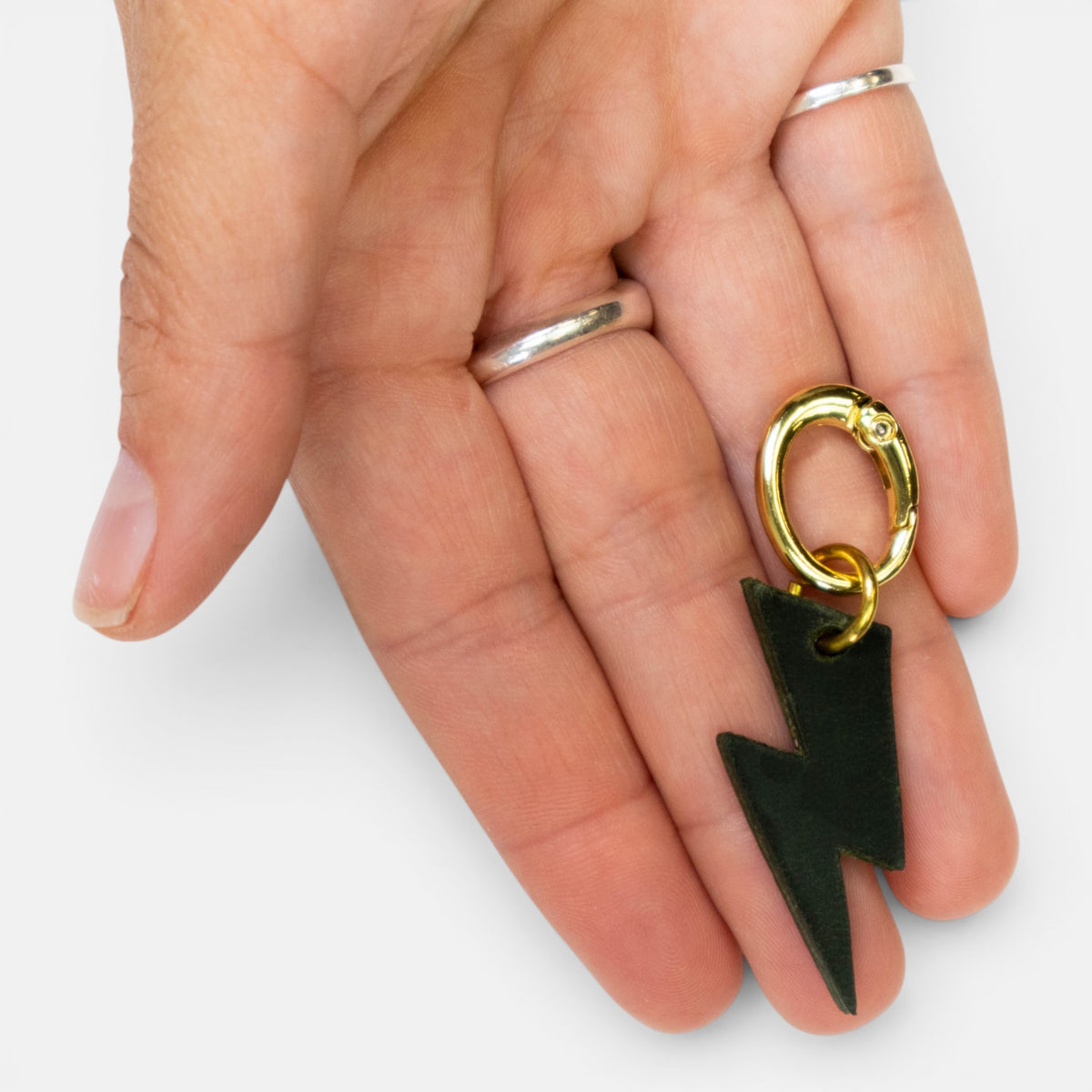 Forest Green Lightning Bolt Leather Charm
