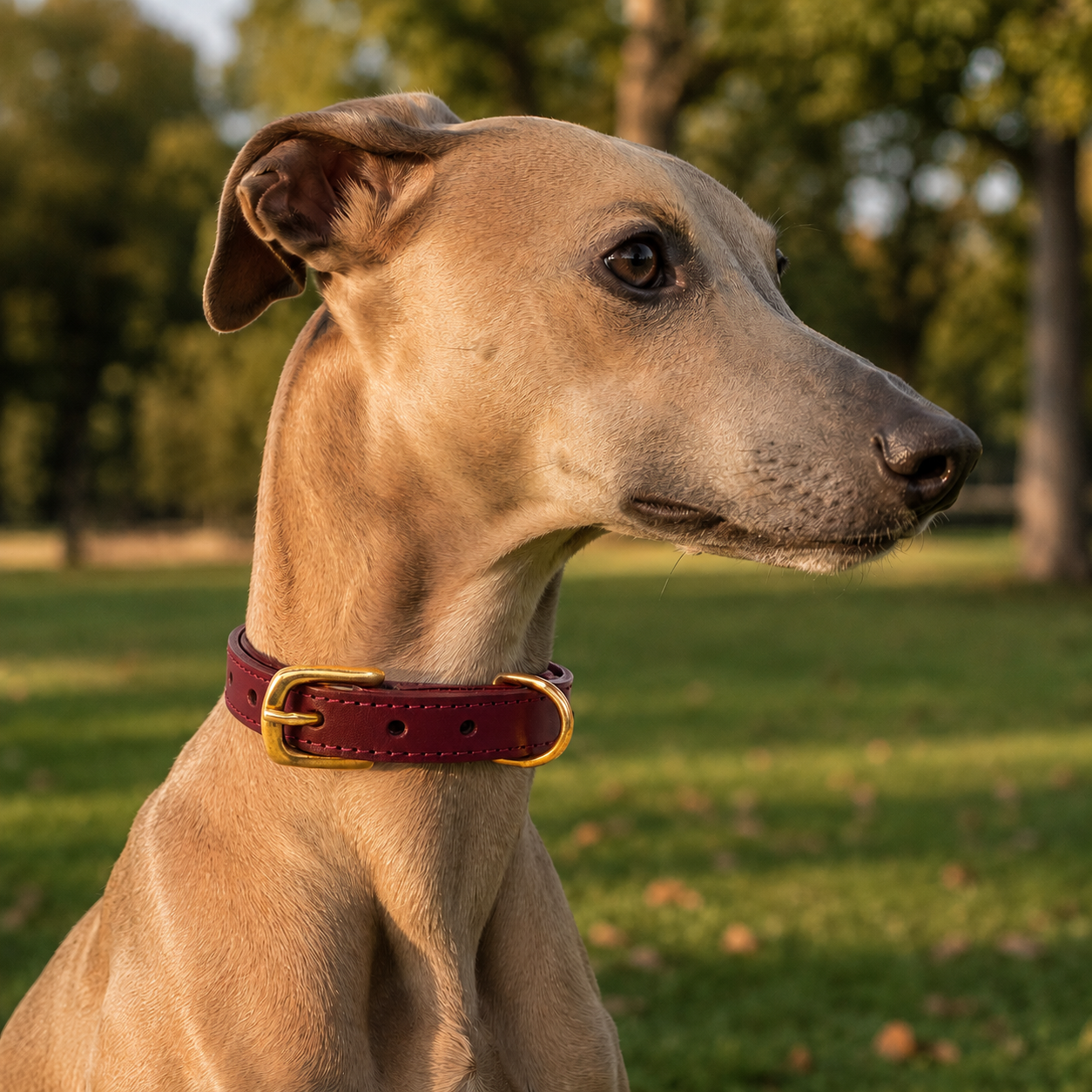 Burgundy Leather Dog Collar