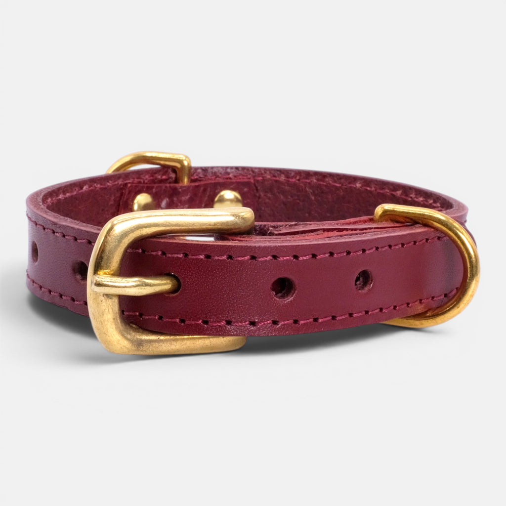 Burgundy Leather Dog Collar