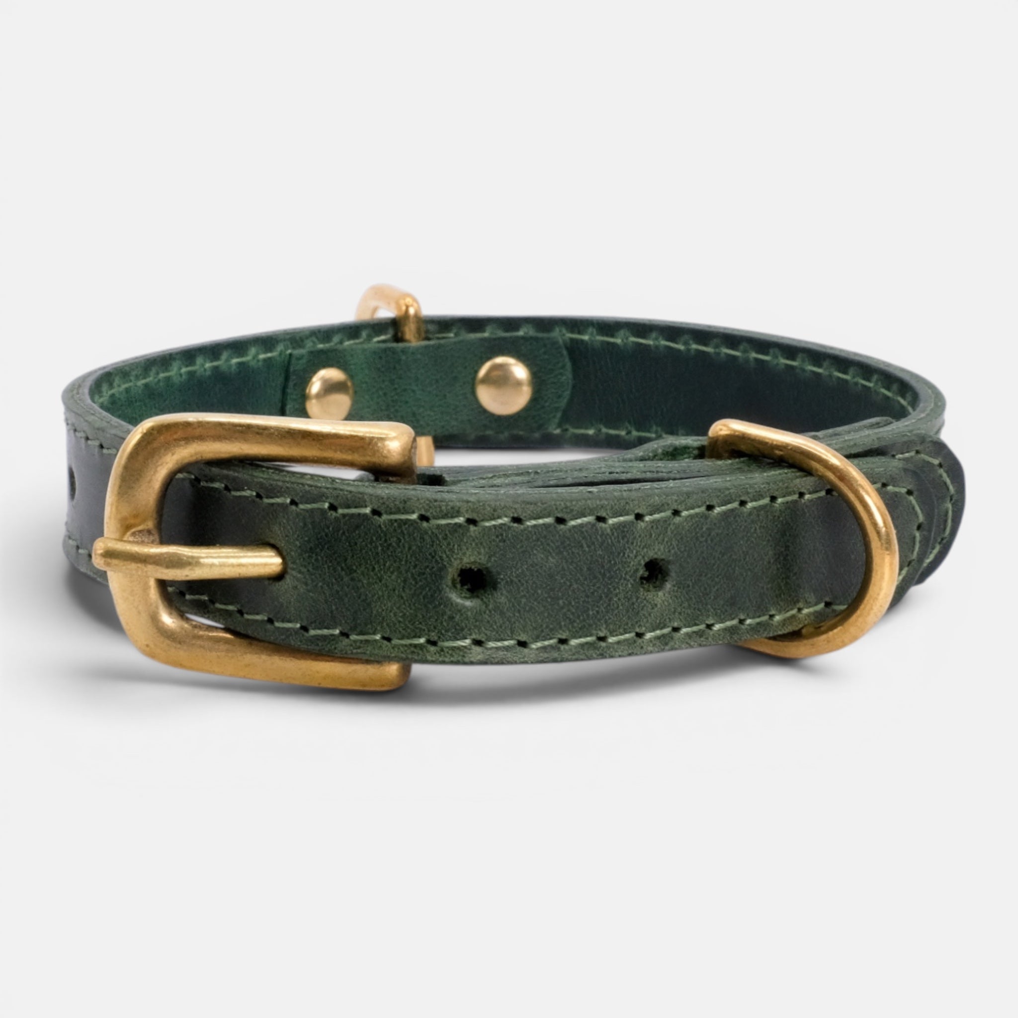 Forest Green Leather Dog Collar