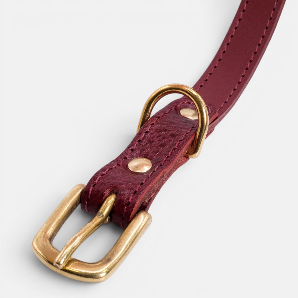 Burgundy Leather Dog Collar