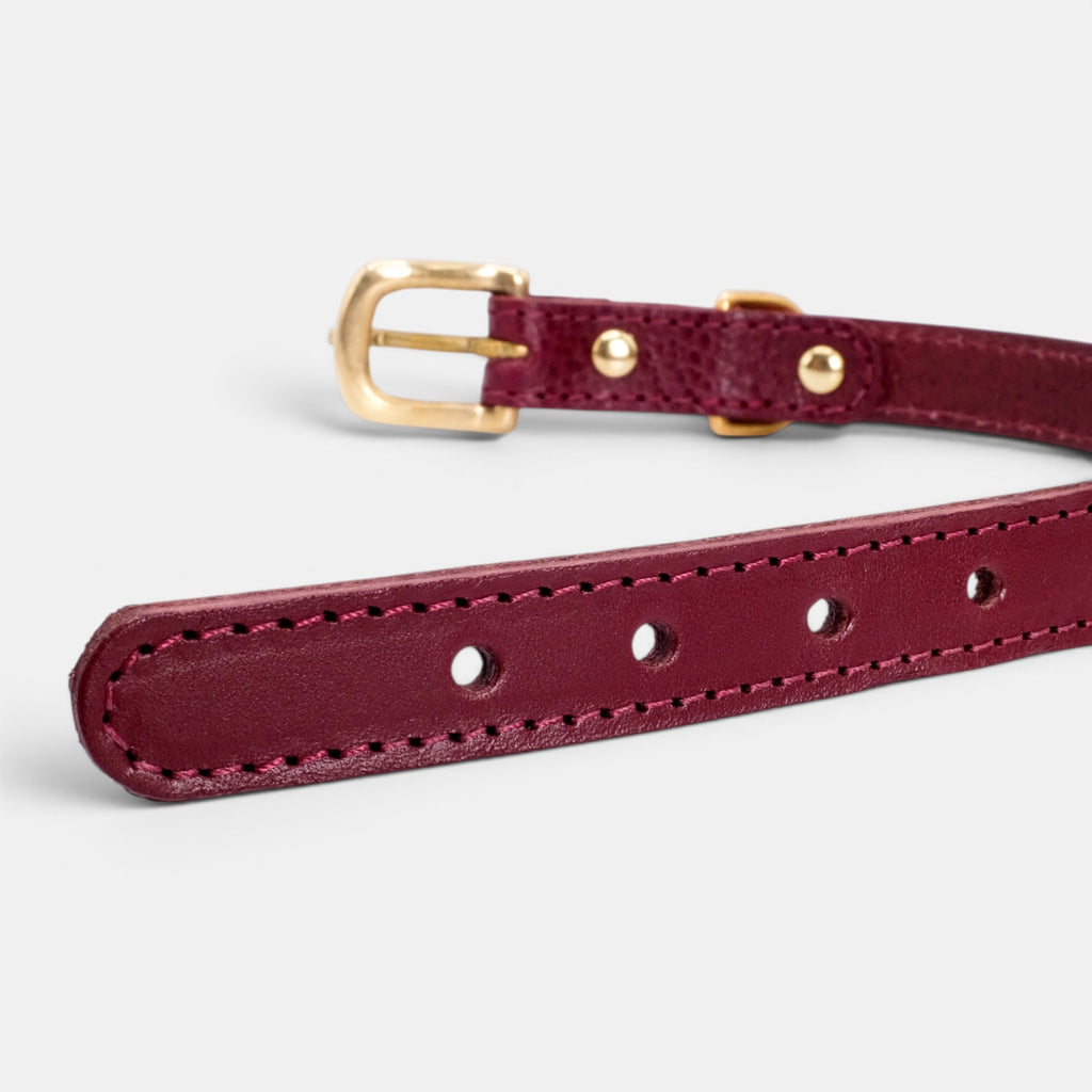 Burgundy Leather Dog Collar