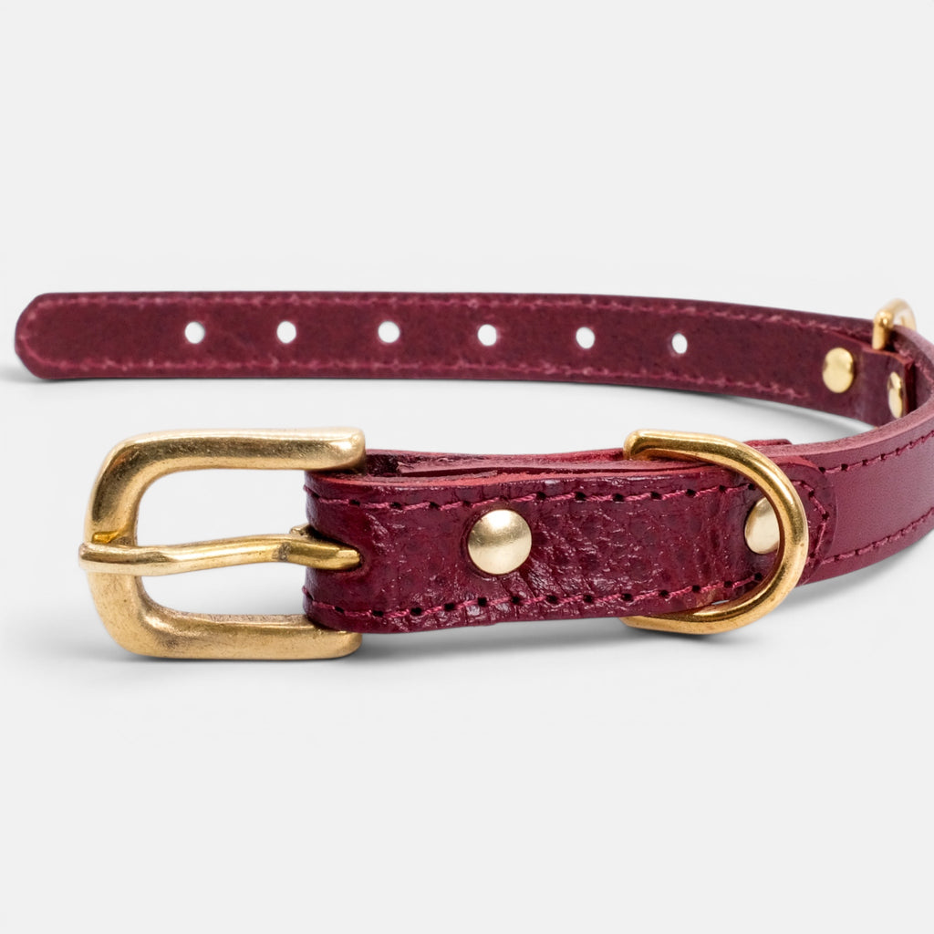 Burgundy Leather Dog Collar