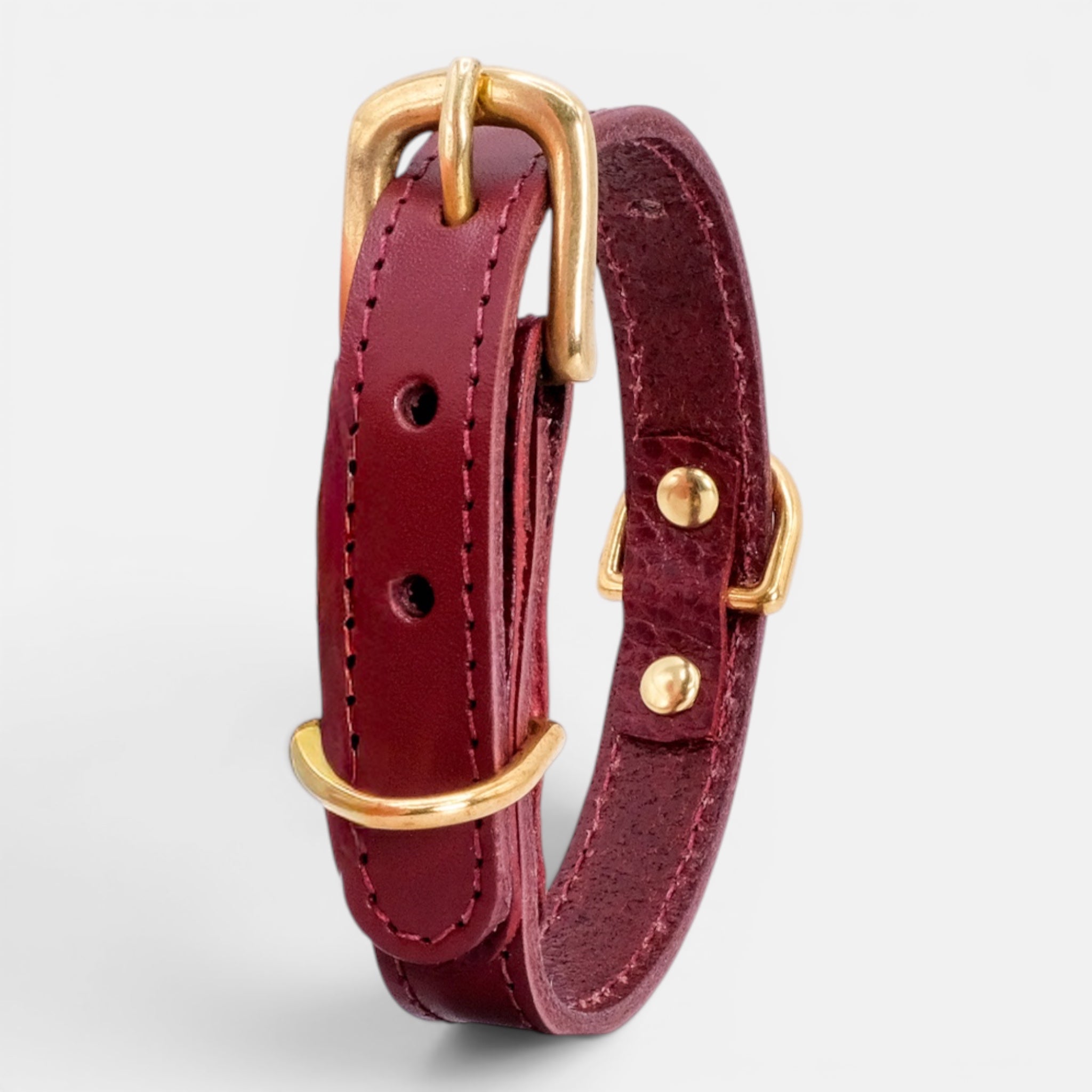 Burgundy Leather Dog Collar