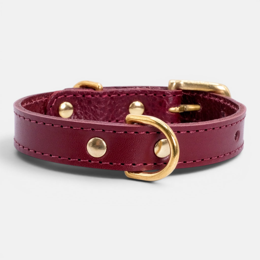 Burgundy Leather Dog Collar