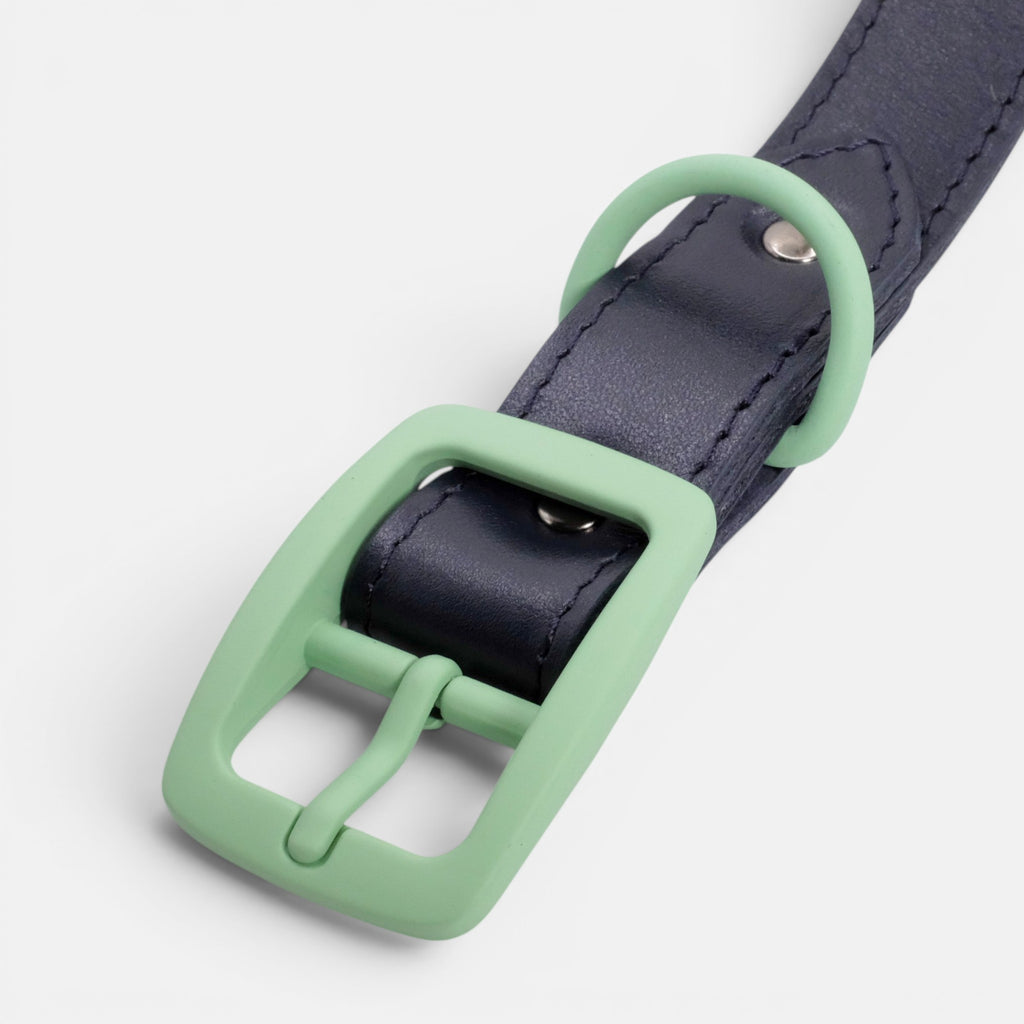 Navy Leather Dog Collar