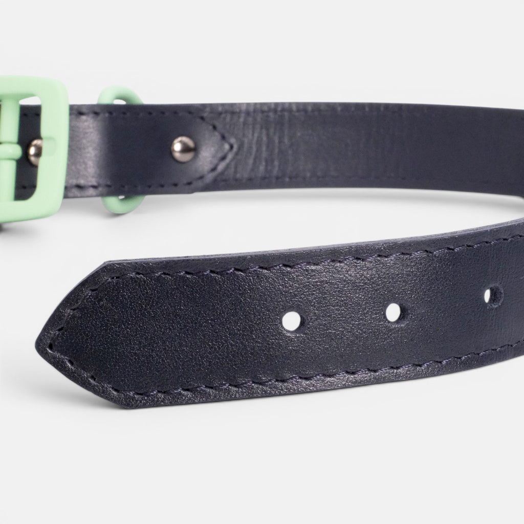 Navy Leather Dog Collar
