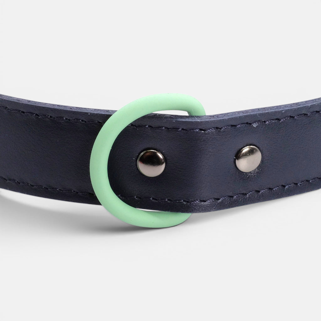 Navy Leather Dog Collar