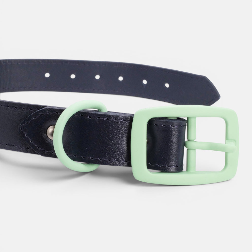 Navy Leather Dog Collar