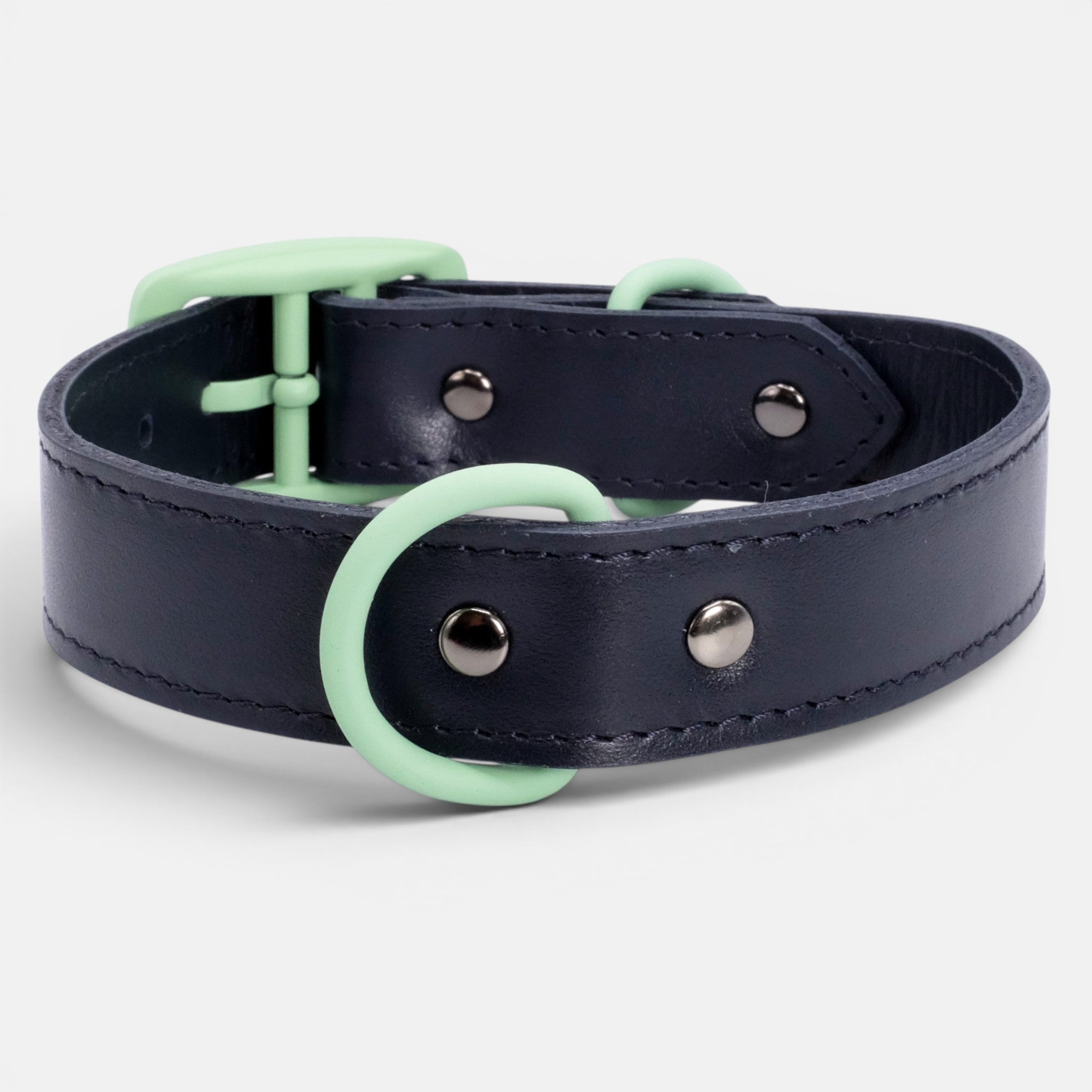 Navy Leather Dog Collar