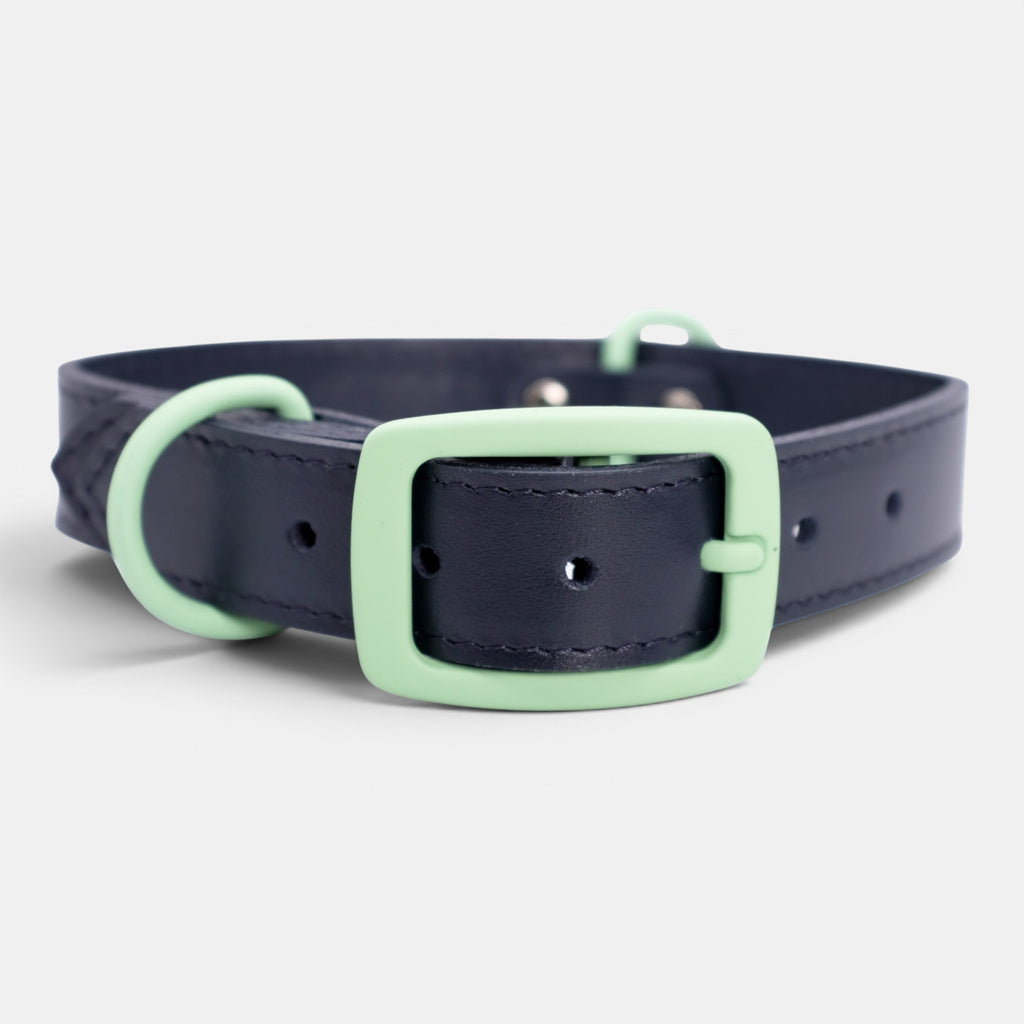 Navy Leather Dog Collar