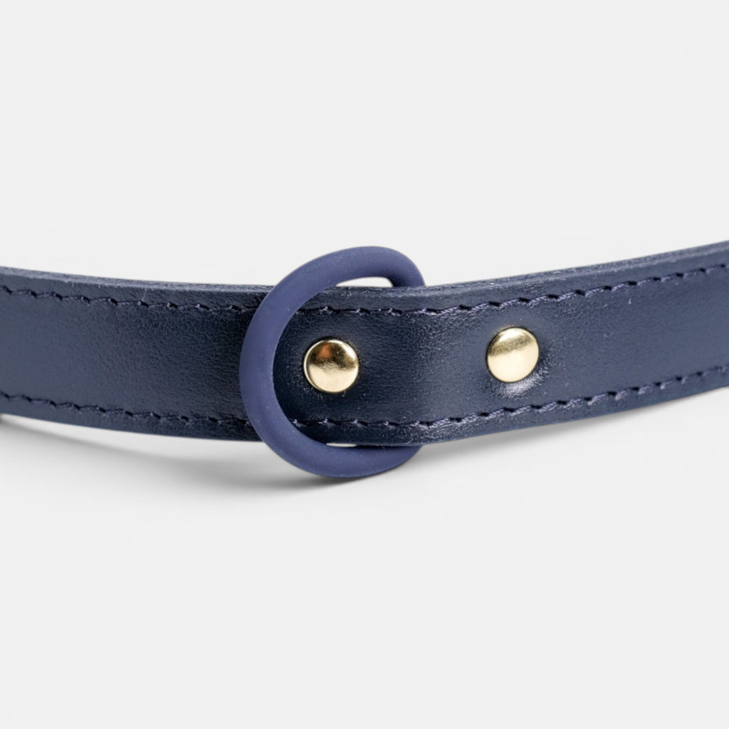 Navy Leather Dog Collar