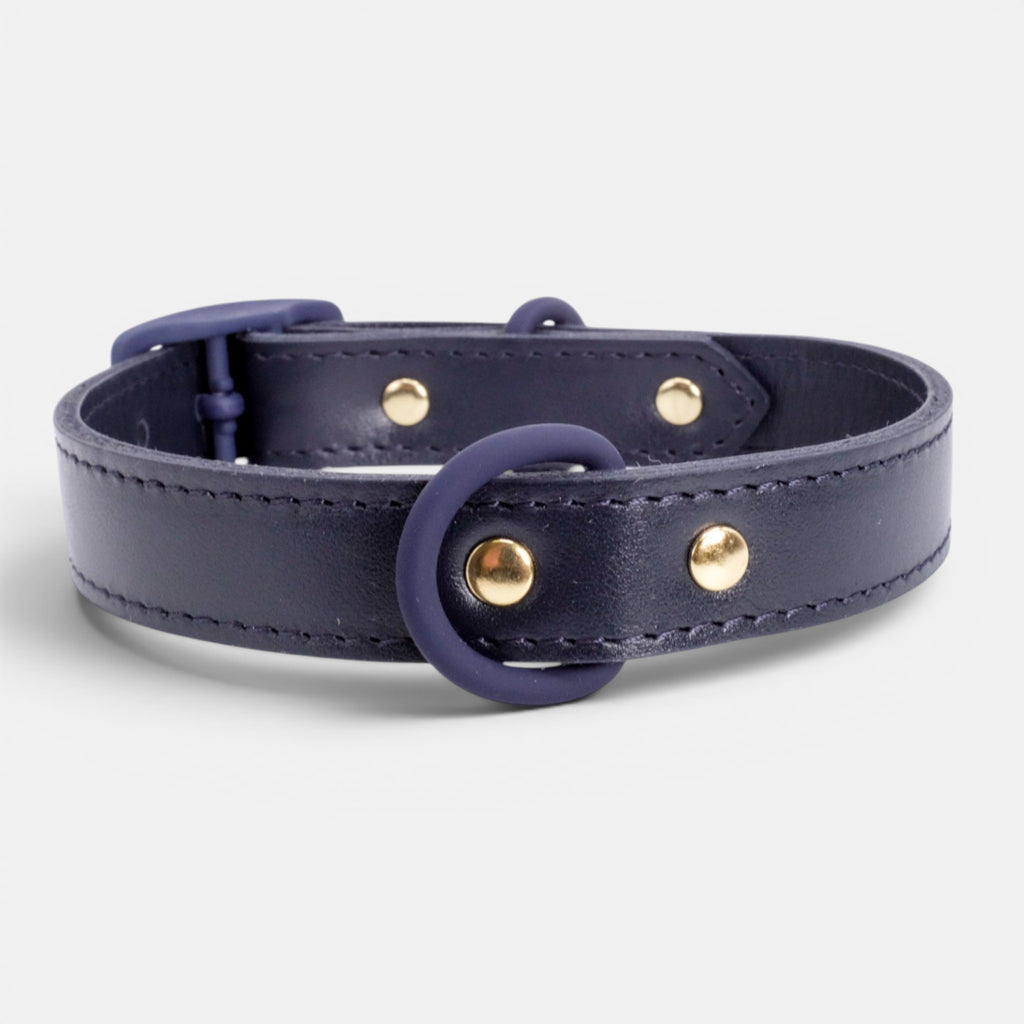 Navy Leather Dog Collar