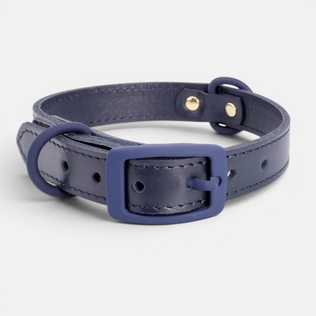 Navy Leather Dog Collar