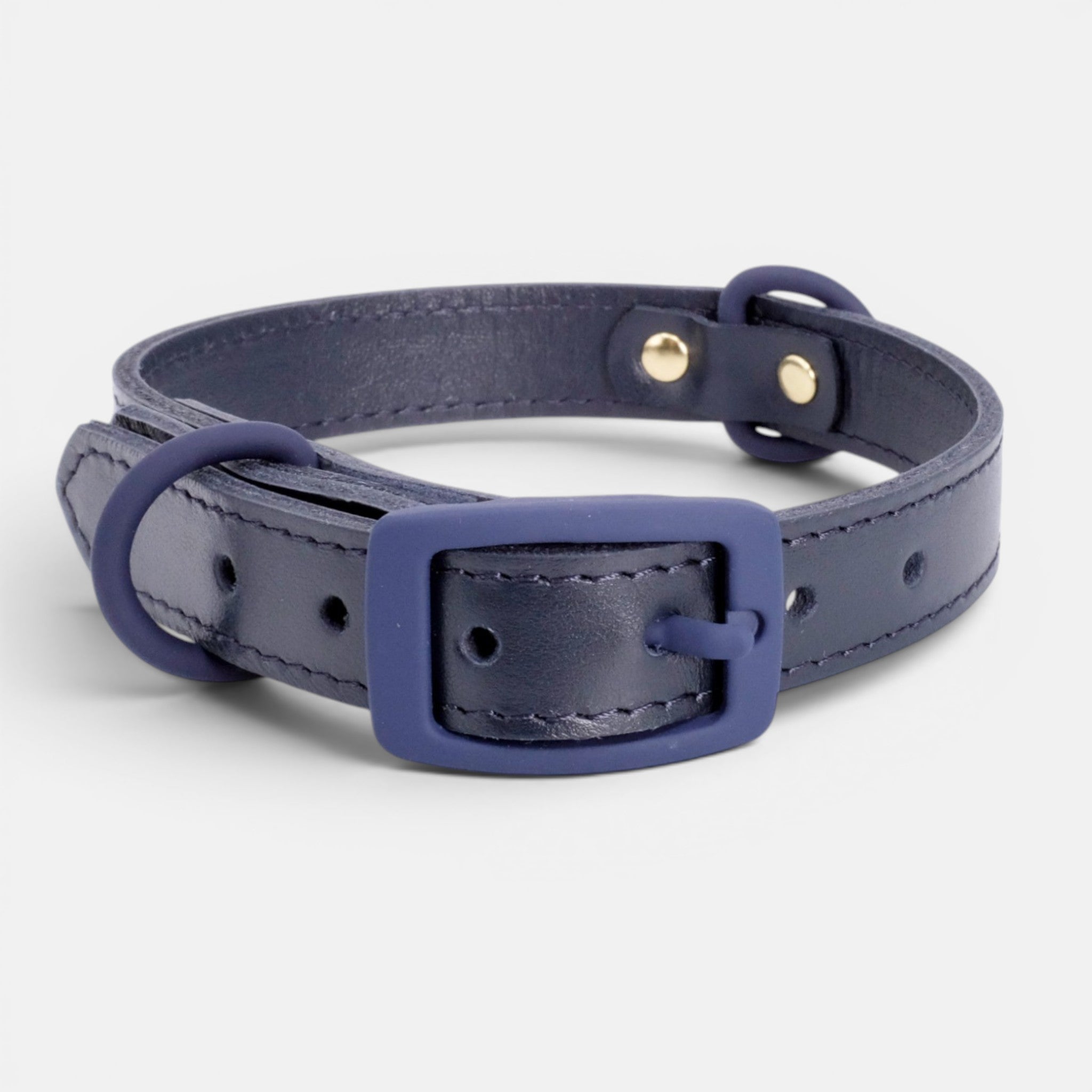 Navy Leather Dog Collar