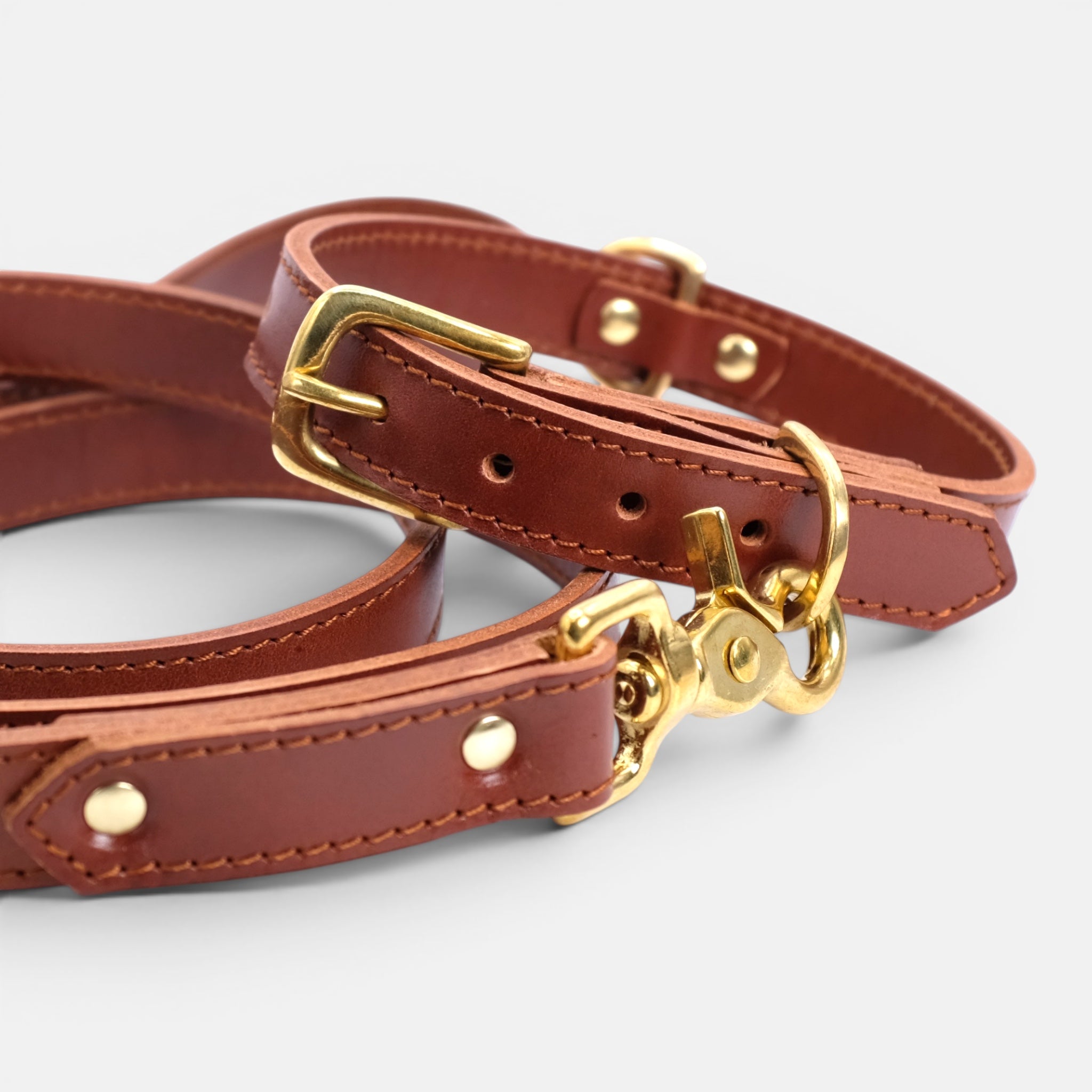 Mocha Leather Dog Collar & Lead Set